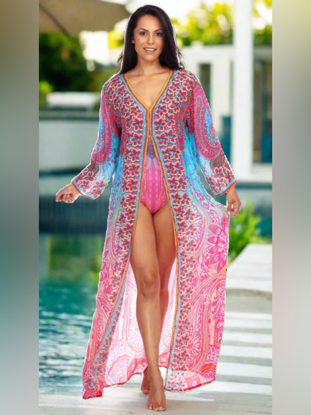 True Colours by By La Moda Clothing Resort  Cover Up Kimono L/XL NWOT